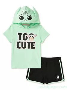 Baby Yoda Girls Hoodie T Shirt Shorts Set Star Wars Mandalorian Outfit Size 4-8 - Picture 1 of 1