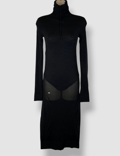 SAINT LAURENT (YSL) Abito donna Saint Laurent nero trasparente collo alto midi taglia M