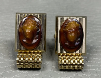 Busto tallado vintage de dama victoriana enchapado en oro amarillo envolvente gemelos Foto 1 de 3