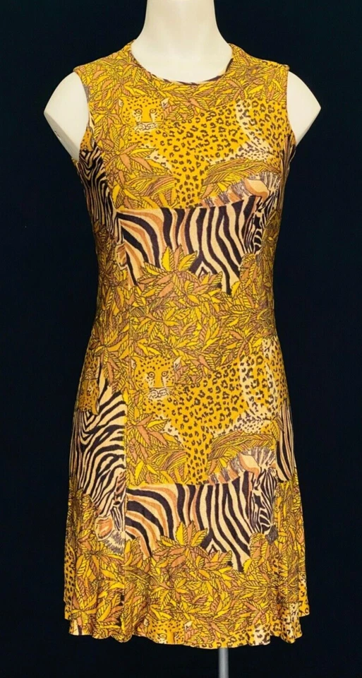 Vintage 1960s novelty print mini dress, animal cheetah cat zebra sheath XS - Image 1 of 4