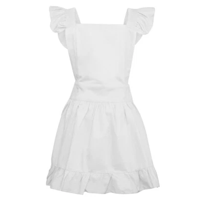 Maid Apron Halloween Fancy Dress Up Cosplay Costume Kitchen Cotton Retro Ruffle - Image 1 of 4
