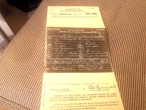 1943 DOCUMENTO CERTIFICATO MATRIMONIO - LA CITTÀ DI NEW YORK - Foto 1 di 1