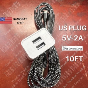 Dual Port USB Power Adapter Fast Charger 10FT Cable For iPhone 14 13 12 11 8 7 6 - Picture 1 of 13