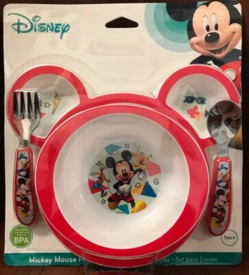 MICKEY MOUSE 4 PC. JUEGO DE ALIMENTACIÓN NUEVO 9m+ Foto 1 de 2