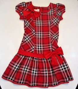ASHLEY ANN Dress Girl's Sz 12 Red Black Silver Bows Drop Waist HOLIDAY EUC - Picture 1 of 17