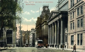 Post Office & Bank of Montreal Street View Quebec 1913 Postcard - Picture 1 of 2