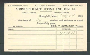 DATED 1903 P C SPRINGFIELD MA SPRINGFIELD SAFE DEPOSIT & TRUST CO - Picture 1 of 1