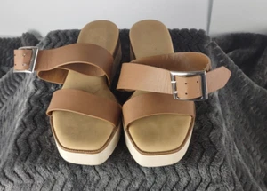 Bamboo Cycle-04 Tan Strappy Sandals – Size 5.5 – 2" Heel – All Manmade - Picture 1 of 9