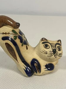 Cerámica de colección mexicana Tonala estirable gato arte popular cerámica diseño floral - Imagen 1 de 7