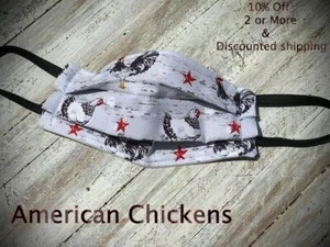 Face Mask, Handmade, 100%Cotton Quilted Filter* Nose wire* Chickens*USA* - Picture 1 of 2