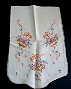Vintage Tischläufer bestickt Blumen im Schirm Floral 38 x 12 - Bild 1 von 5