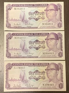 1971 - 1987 1 Dalasi Central Bank Of Gambia UNC & UNC LIKE 2 In Series 3 Notes - Picture 1 of 3