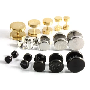 Mens Women Surgical Steel Fake Plug Stud Barbell Stretcher Earrings Gift Present - Picture 1 of 5
