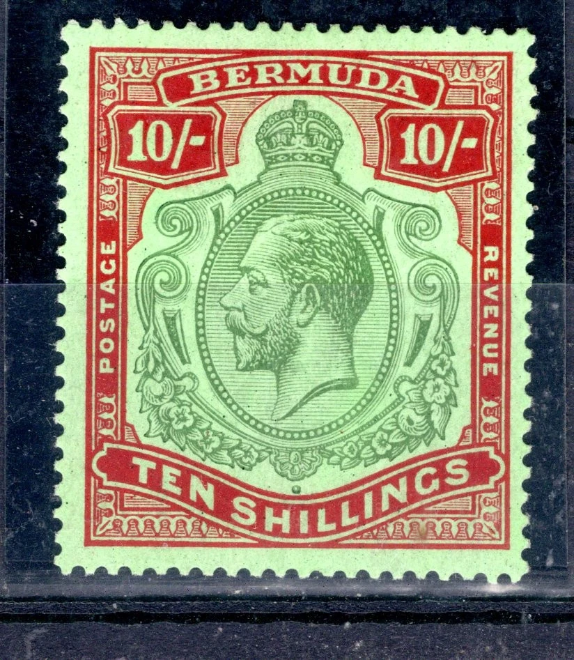Bermuda 1924 sg 92g 10/- green & cred / emerald key type high value fine LM - Image 1 of 1