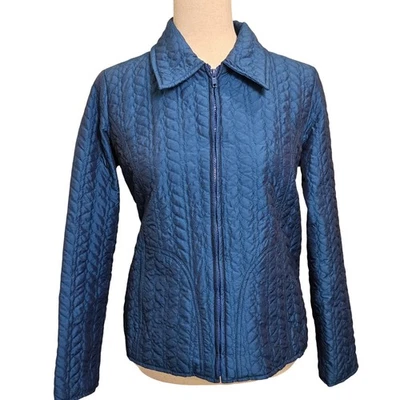 Chaqueta acolchada para mujer Notations S cremallera completa azul brillo metálico abrigo ligero Foto 1 de 4