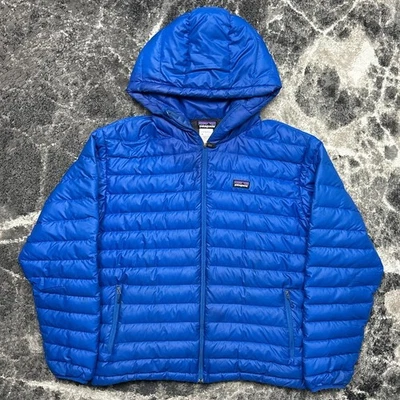 Suéter Patagonia com capuz jaqueta acolchoada masculina grande zíper completo capuz 4700 azul - Imagem 1 de 4