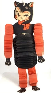 Vintage Beistle Halloween Black Dancing Cat Crepe Honeycomb die cut NEW NOS 40s - Picture 1 of 9