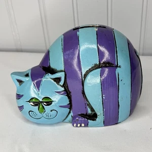 Pride Creations Blue Striped Cat Bank Cheshire Cat Paper Papier Mache Japan HTF - Picture 1 of 10