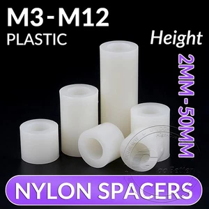 M3-M12 WHITE NYLON SPACERS PLASTIC STANDOFFS ROUND THICK WASHERS - Picture 1 of 232