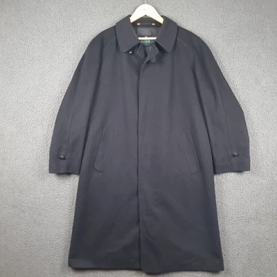 BUGATTI Coat Mens XL Navy Blue Pure New Wool Long Overcoat Trench Coat Collared - Image 1 of 4