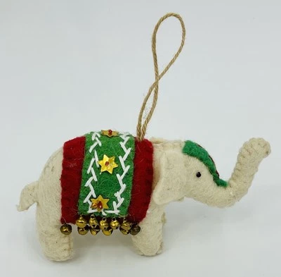 Adorno de Navidad de fieltro de lana elefante con campanas hecho a mano Foto 1 de 4