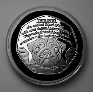 More details for &#039;the pug&#039; silver commemorative coin in capsule. favourite dogs series. pug lover