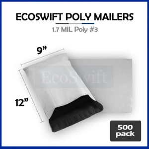 500 9 x 11 EcoSwift White Poly Mailers Shipping Envelopes Self Seal Bags 1.7 MIL - Picture 1 of 5