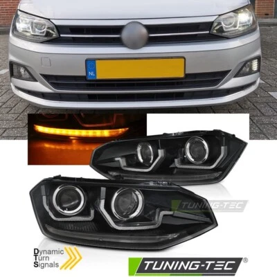 FARI ANTERIORI NERO DINAMICI PER VW POLO AW1 17-21 FANALI LIGHTS - Immagine 1 di 4