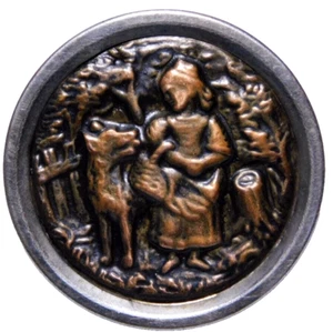 Cuadro antiguo grande cuento de hadas botón Caperucita Roja y lobo BONITO 1&7/16 - Imagen 1 de 5