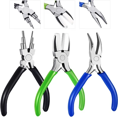 3 Pieces Jewelry Pliers Set Includes 6-In-1 Bail Making Looping Nylon Nose Bent - Image 1 of 4
