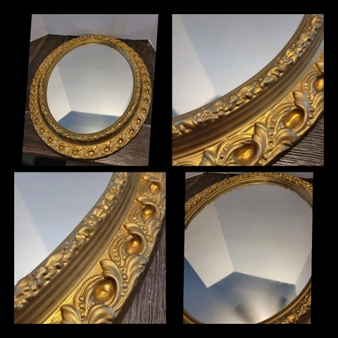 Vintage Gold Hollywood Regency Scroll Wall  Mirror  24" x 18" MCM Oval Mirror Cover
