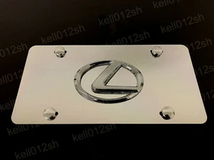 1pc 3DLexusLOGO emblem Aluminum Mirrored Chrome FRONT License Plate +screwcaps - Picture 1 of 1