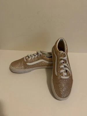 Vans Niñas Junior Talla 7 Old Skool Lurex Brillo Rosa Verdadero Blanco Rayas Zapatos Foto 1 de 4