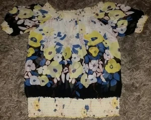♡ 1. 2. 3 ♡ ~ schöne geblümte mehrfarbig geraffte transparente Bluse ~ wirklich süß * - Bild 1 von 4