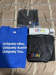 4-piece eBay employee merchandise t-shirt water bottle drawstring bag size XL