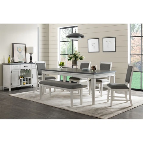 Martin Svensson Home Del Mar Dining Bench Antique White and Grey Linen Cover