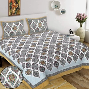 Loom N Bloom Jaipuri Hand Siebdruck Baumwolle 1 Bettlaken 2 Kissenbezüge "90x108" - Bild 1 von 4