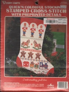 Toy Parade Stamped Cross Stitch Kit Christmas Stocking Vogart Crafts - Picture 1 of 2