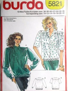 Blusa Top Burda Patrón Costura 5821 Tallas 36-48 (US10-40) Misses 2 Estilos Sin Cortar - Imagen 1 de 2