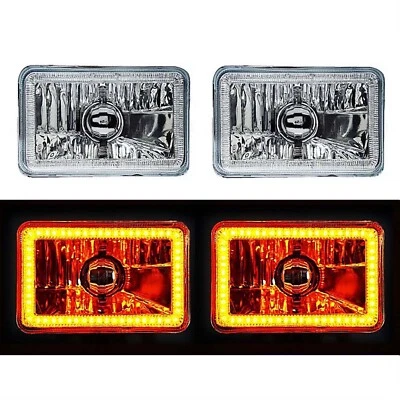 4X6" Amber SMD LED Halo Crystal Glass/Metal Headlight Light Bulb Headlamp Pair - Image 1 of 4