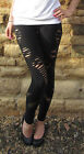 Ankle Length Leggings SEXY Ripped Slashed BLACK Size 6 8 10 12 14 16 18 S M L