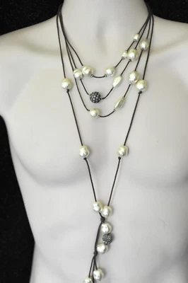 LOTE 1 largo colgante collar cordón diamantes de imitación perla chico's hetti f25 Foto 1 de 4