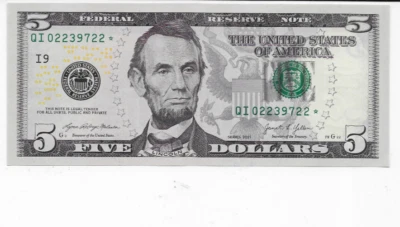 2021  $5  US Federal Reserve STAR Note GEM UNCIRCULATED   MINNEAPOLIS - Image 1 of 2