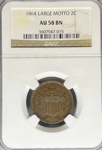 1864 Two Cent AU58BN NGC Large Motto (#PA3607947015) - Picture 1 of 2