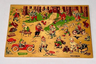 Vintage SIMPLEX GNOMES  Wooden Puzzle Made In Holland 1950s - 1960s 12 Pieces - Image 1 of 3