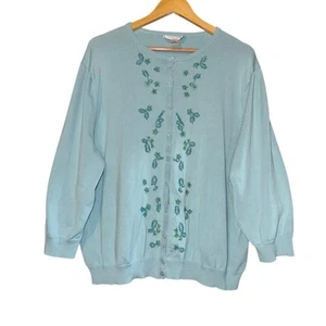 Vintage Pendleton Silk Blend Cardigan Womens 3X Garden Floral Embroidered Costal - Picture 1 of 4