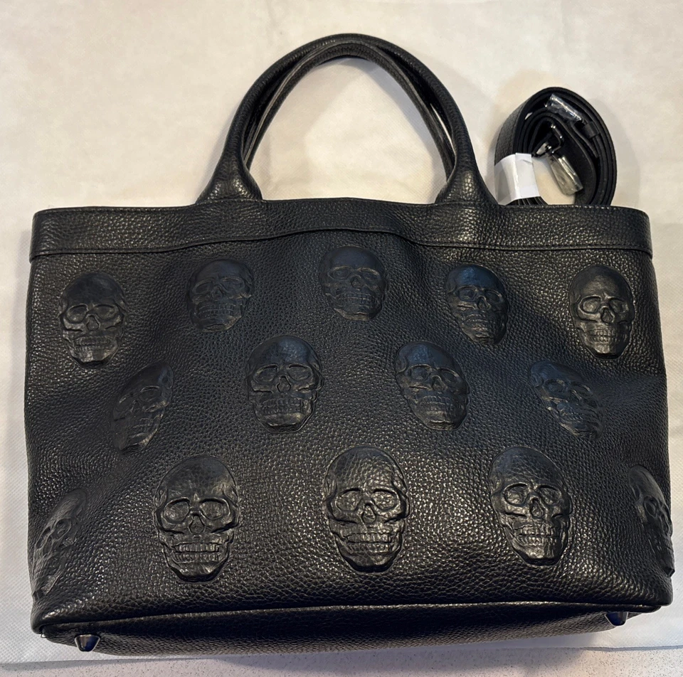 NUEVO SIN ETIQUETAS IOPELLE Italia Grande Calavera Cuero Repujado Bolso de Hombro Bolso de Mano $695 Cartera Foto 1 de 4