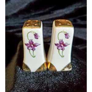 Vintage Ceramic Violets & Gold Gilt Salt & Pepper Shakers - Picture 1 of 9