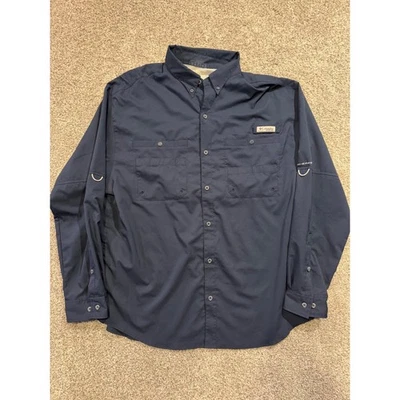 Columbia PFG Shirt Mens XL* Navy Long Sleeve Sun Protection Fishing Omni Shade * - Image 1 of 4