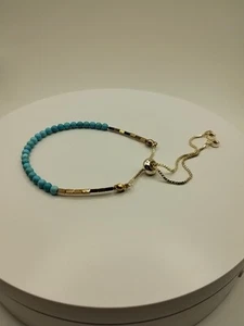 Goldtone Blue Turquoise Slider Bracelet - Picture 1 of 5